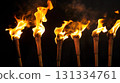 Torches ablaze against the dark night. 131334761