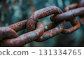 Close-up of a rusty chain link. 131334765