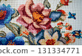 Macro shot of colorful cross-stitch flowers. 131334771