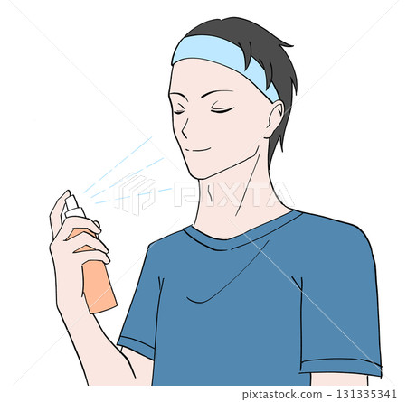 Illustration of a man spraying lotion mist on his face Illustration of a man spraying lotion mist on his face 131335341