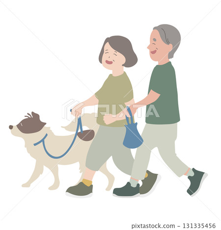 一對夫婦在遛狗 131335456