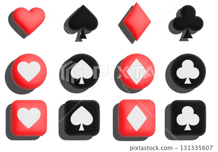3D playing card icon set: heart, spade, diamond, clover 131335607