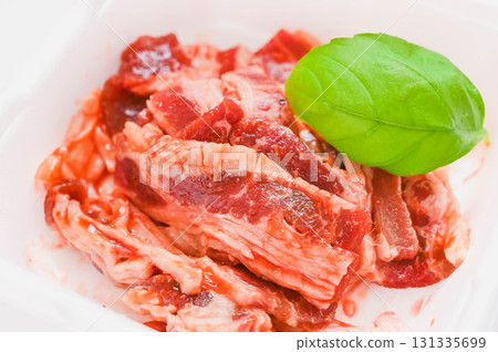 Seasoned beef belly meat for yakiniku Seasoned beef belly meat for yakiniku 131335699