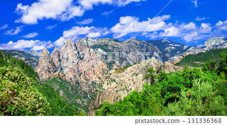 impressive mountains of Corsica island, best spot for trekking 131336368