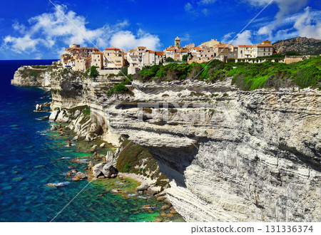 panorama of Bonifacio, old town at sea cliff, Corsica - France panorama of Bonifacio, old town at sea cliff, Corsica - France 131336374