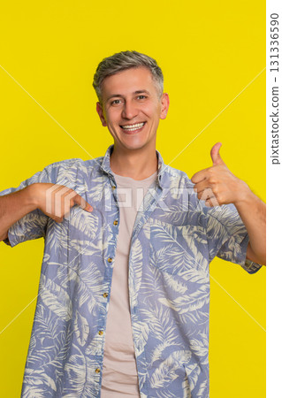 Adult man pointing at himself with confident expression showing choose me gesture self-presentation 131336590