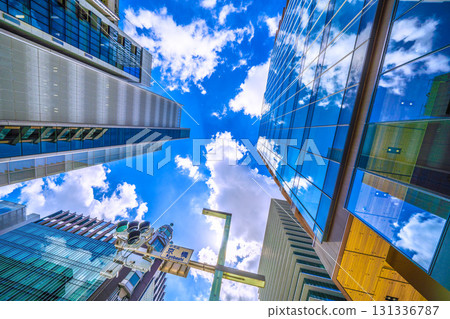 Tokyo cityscape in Japan, with views of Kyobashi intersection and Daiichi Life Kyobashi Kino Terrace Tokyo cityscape in Japan, with views of Kyobashi intersection and Daiichi Life Kyobashi Kino Terrace 131336787