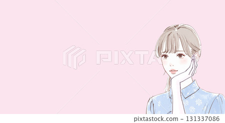 Watercolor and hand-drawn illustration of a woman/girl worried, thinking, depressed 131337086