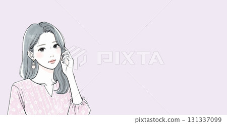 Watercolor and hand-drawn illustration of a woman/girl worried, thinking, depressed 131337099