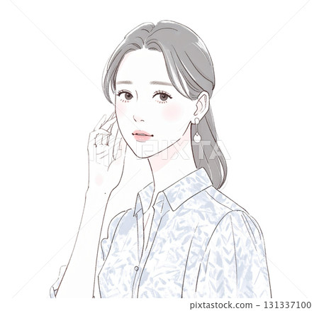 水彩和手繪插圖描繪了一位憂心忡忡、思考、沮喪的女人/女孩 131337100