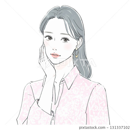 水彩和手繪插圖描繪了一位憂心忡忡、思考、沮喪的女人/女孩 131337102