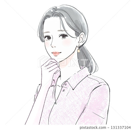 Watercolor and hand-drawn illustration of a woman/girl worried, thinking, depressed 131337104