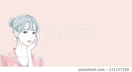 Watercolor and hand-drawn illustration of a woman/girl worried, thinking, depressed 131337109