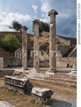 Asklepion, Pergamon: Ancient Columns and Roman Theater Ruins in Bergama, Turkey 131337320