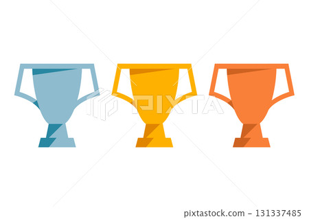 Winner cups in flat style. Design element for logo, label, sign, banner, poster, flyer. Vector illustration 131337485