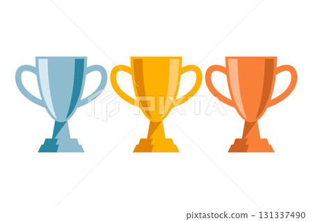 Winner cups in flat style. Design element for logo, label, sign, banner, poster, flyer. Vector illustration 131337490