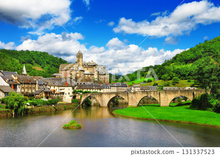 Estaing - one of the most beautiful picturesque villages in France. Aveyron department in the Occitanie region of Southern France Estaing - one of the most beautiful picturesque villages in France. Aveyron department in the Occitanie region of Southern France 131337523