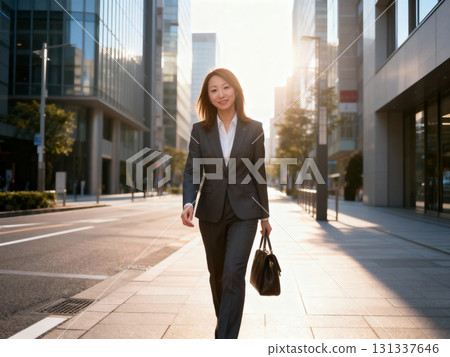 Businesswoman walking confidently in the city 131337646