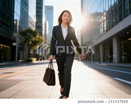 Businesswoman walking confidently in the city 131337648