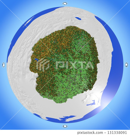 A planet-style map of Tochigi Prefecture that beautifully recreates elevation, forests, and residential areas. 131338091