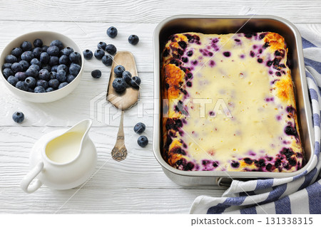 Finnish Blueberry pie in a baking dish 131338315