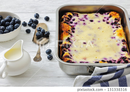 Finnish Blueberry pie in a baking dish 131338316