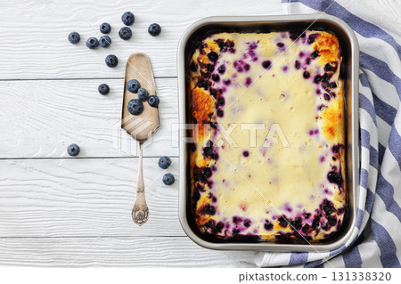 Finnish Blueberry pie in a baking dish 131338320