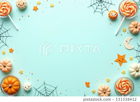 Autumn Halloween cookies decorated with pumpkins and ghosts 131338412