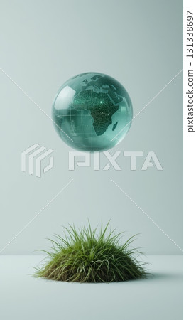 A Globe of Green Data Floating Above a Turf 131338697