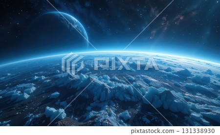 Expanse of an Alien World with a Giant Moon 131338930