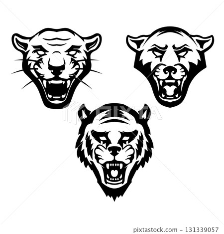 Illustration of puma head in engraving style. Design element for t shirt, emblem, badge. Vector illustration 131339057