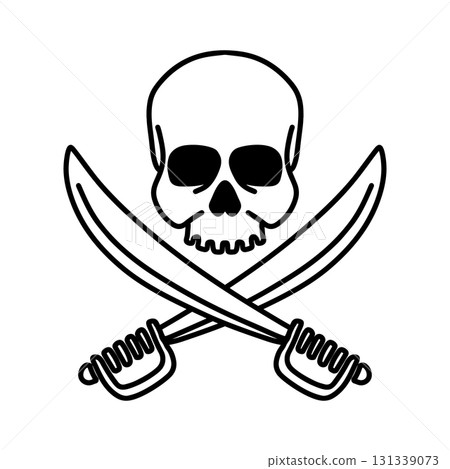 Pirate skull with crossed sabers. Design element for poster, emblem, sign. 131339073