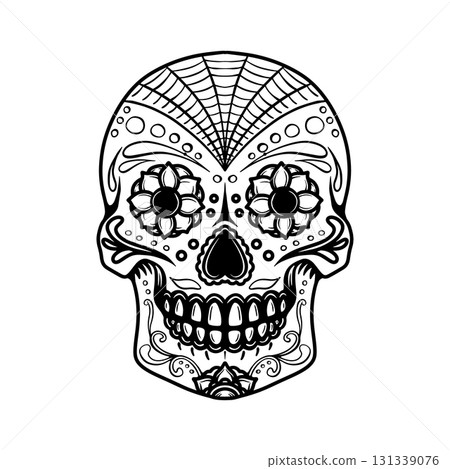 Sugar Skull isolated on white background. Design element for poster, card, banner, t shirt. Vector illustration 131339076