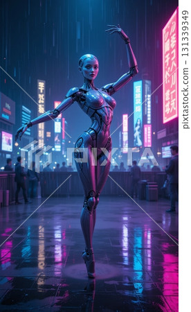 A Sleek Android Ballerina on Pointe in the City 131339349