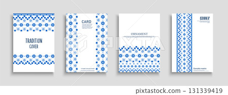 Collection of tradition ornamental covers, templates, placards, brochures, banners, backgrounds. Native posters with blue ornate print and cultural motifs. Elegant invitation cards 131339419