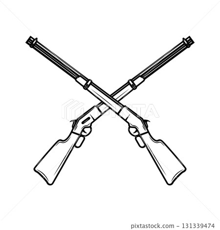 Illustration of winchester rifle in monochrome style. Design element for logo, label, sign, poster. Illustration of winchester rifle in monochrome style. Design element for logo, label, sign, poster. 131339474