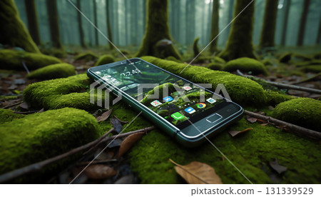 smartphone with green moss in a forest 131339529