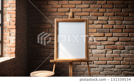 wood frame on brick wall 131339534