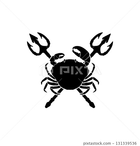 Crab and two crossed tridents. Design element for emblem, sign, badge, poster. Vector illustration 131339536