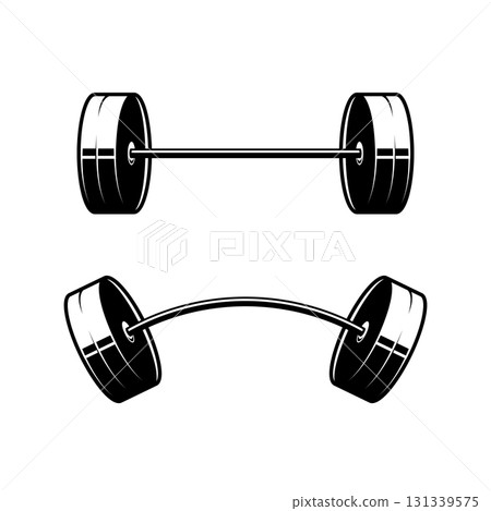 Illustration of barbell engraving style. Design element for logo, emblem, sign, poster, card, banner. Vector illustration Illustration of barbell engraving style. Design element for logo, emblem, sign, poster, card, banner. Vector illustration 131339575