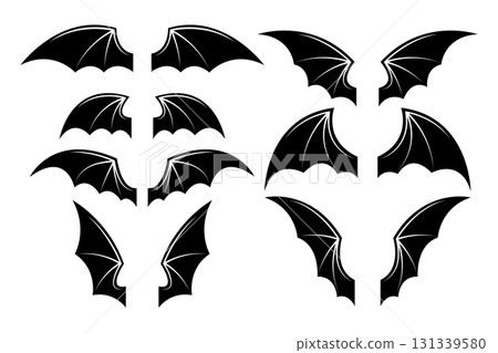 Set of bat wings. Dragon wings. Design element for emblem, sign, poster, card. Vector illustration 131339580