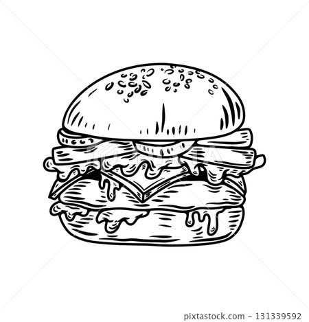 Set of hand drawn hamburger, burger. Set of doodle style hamburger, burger. Vector illustration Set of hand drawn hamburger, burger. Set of doodle style hamburger, burger. Vector illustration 131339592