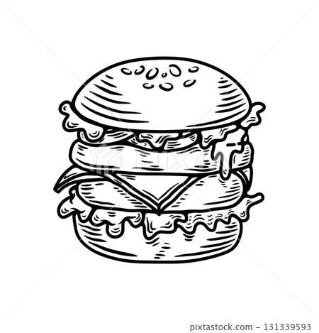 Set of hand drawn hamburger, burger. Set of doodle style hamburger, burger. Vector illustration Set of hand drawn hamburger, burger. Set of doodle style hamburger, burger. Vector illustration 131339593