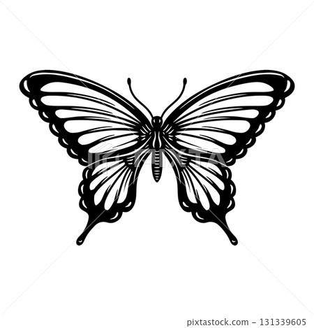 Butterfly illustration isolated on white background. Design element for poster, card, banner, t shirt. Vector illustration 131339605