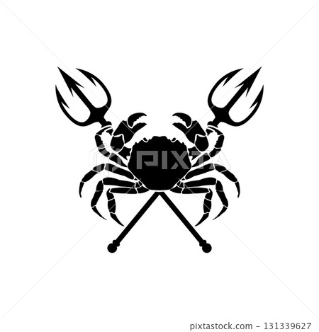 Crab and two crossed tridents. Design element for emblem, sign, badge, poster. Vector illustration 131339627