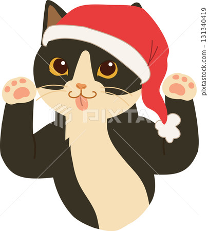 cute christmas cat drawing adorable kitten wearing santa hat funny festive cartoon art 131340419