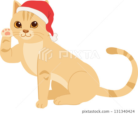 adorable orange kitty in santa hat cartoon holiday animal artwork for festive design and celebration 131340424