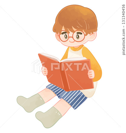 Child boy reading a book 131340456