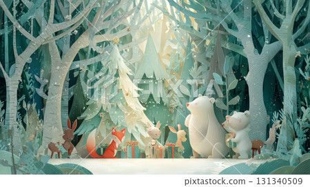 Animals giving presents in the Christmas winter forest Animals giving presents in the Christmas winter forest 131340509