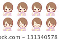 8 illustrations of a girl holding a notebook and pointing her index finger to get attention 131340578